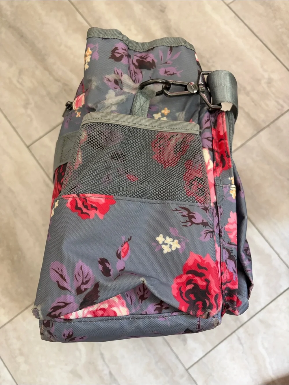 Ranken Floral Gray Baby Bag Tote Diaper a bag with Pink Rose Print